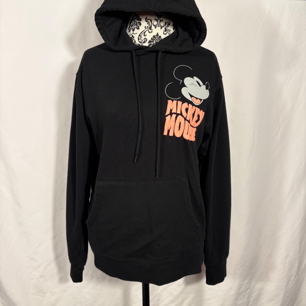 Disney Mickey Mouse Black Graphic Hoodie Puff Print Sweatshirt Small